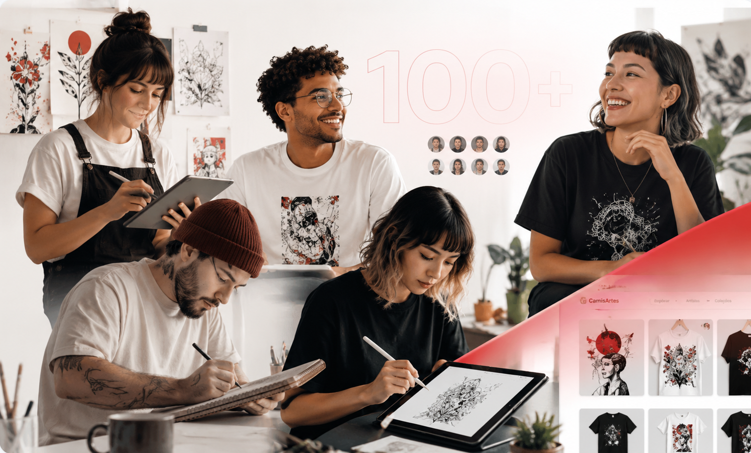 Destaque visual da CamisArtes com os artistas inscritos na plataforma