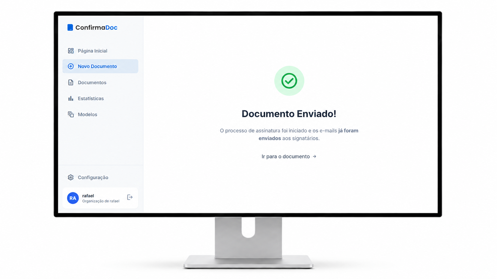 Tela de documentos do ConfirmaDoc com a criação de uma nova solicitação