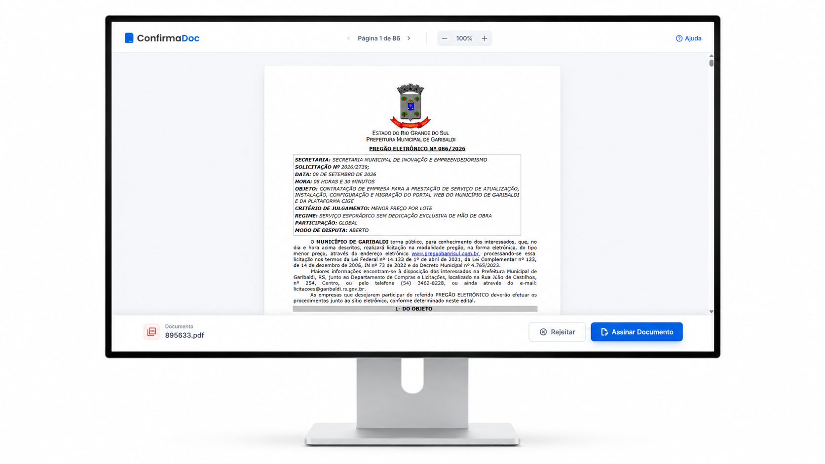 Documento do ConfirmaDoc sendo preparado e enviado para assinatura