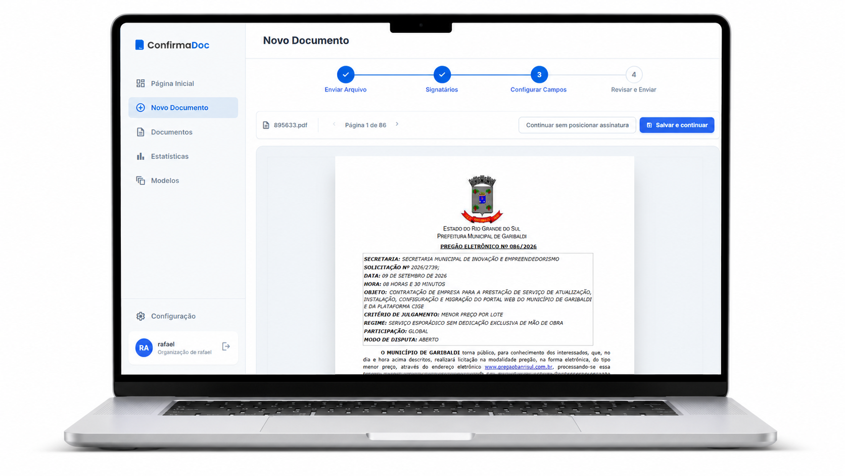 Visão geral dos documentos do ConfirmaDoc em um painel